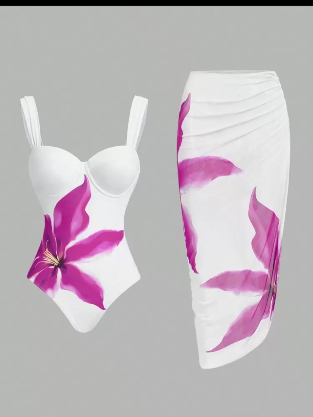 SHEIN White One-Piece Swimsuit with Pink Floral Print